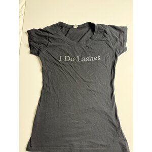 I Do Lashes Womens Black Rhinestone Graphic T-Shirt Short Sleeve Crew Neck S